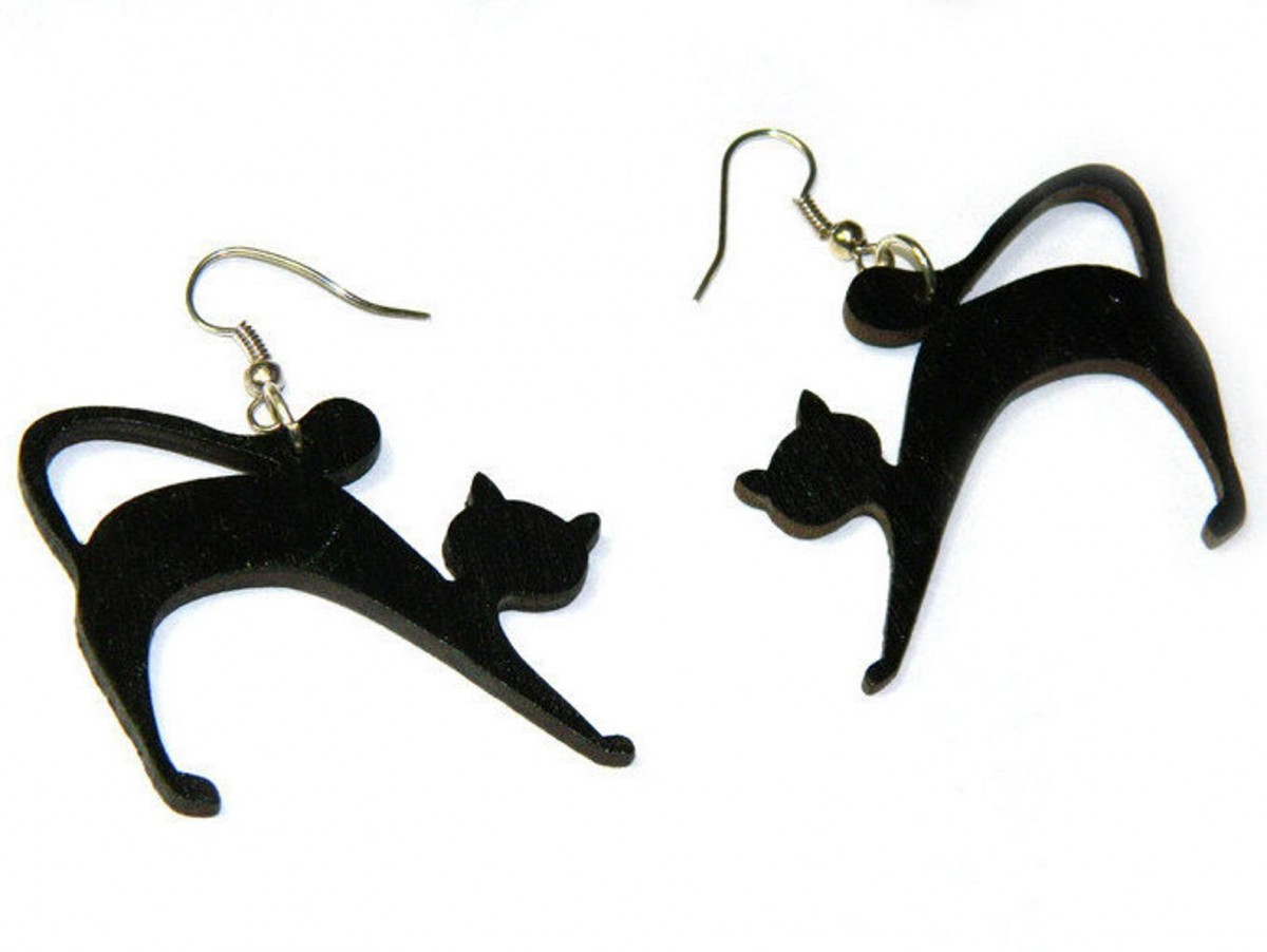 Kolczyki kotki, biżuteria z kotem, prezent dla kociary, Czarne kolczyki, Biżuteria dla wiedźmy na Halloween, kolczyki z kotami, kot, kotki